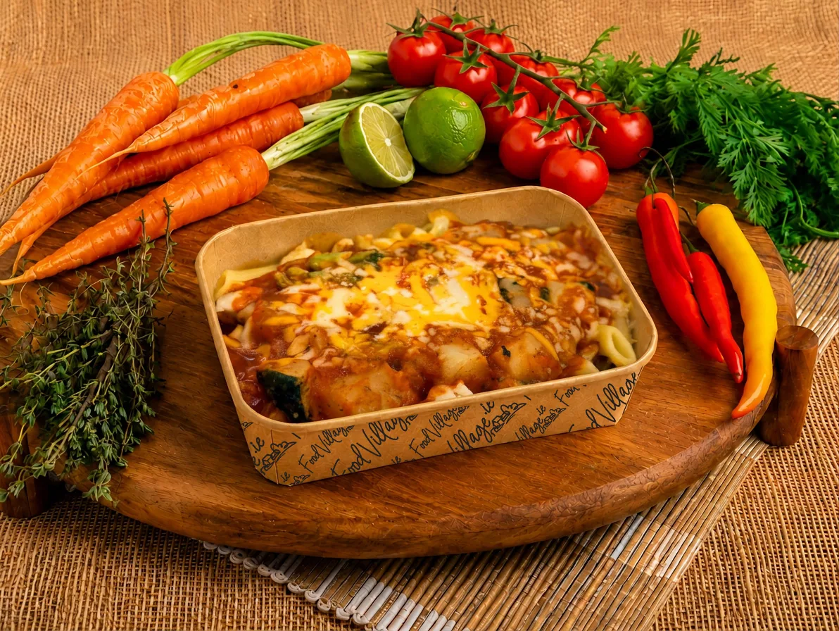 Roasted chicken & veg pasta bake