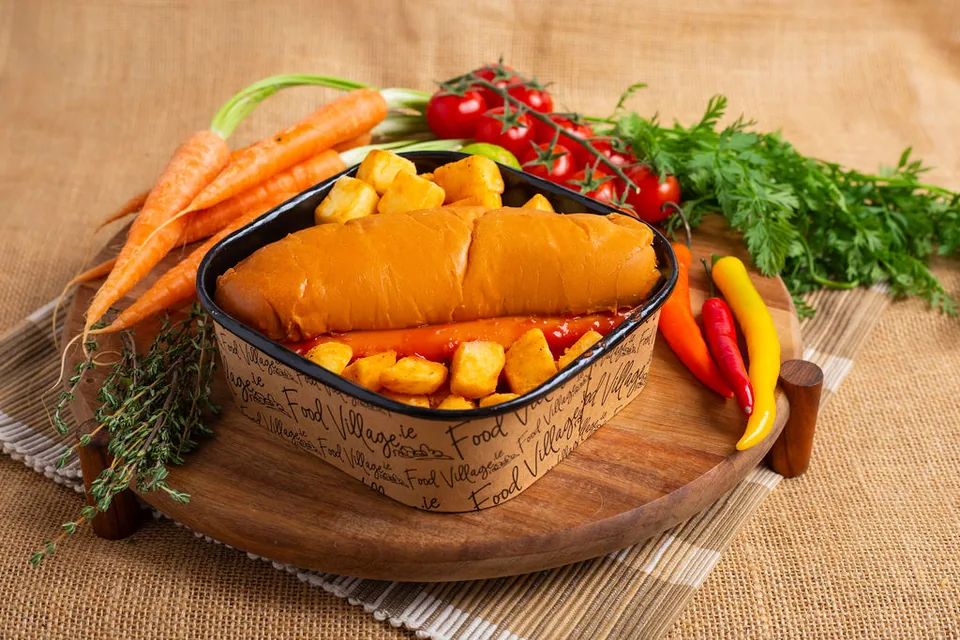Hot Dog with Ketchup & Baked Potato Cubes