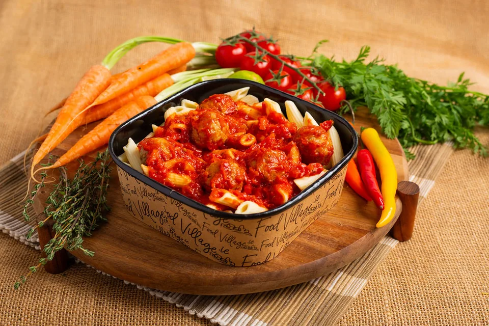 Meatballs in Tomato Sauce with Penne Pasta